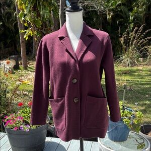 Ann Taylor Women's Burgundy Two-Button knit blazer.